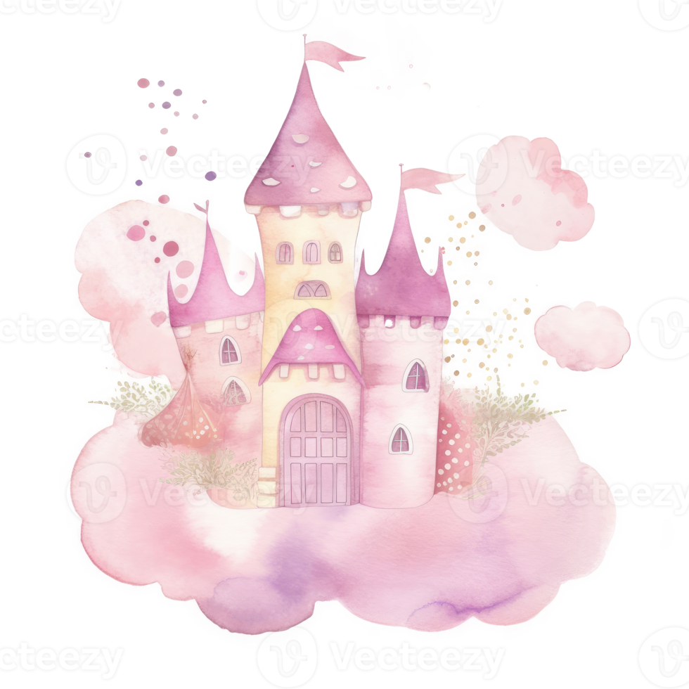 Pink Watercolor Castle Isolated. png