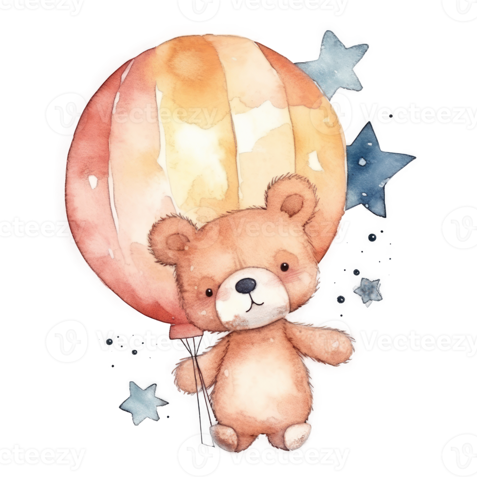 söt teddy Björn med ballong vattenfärg png