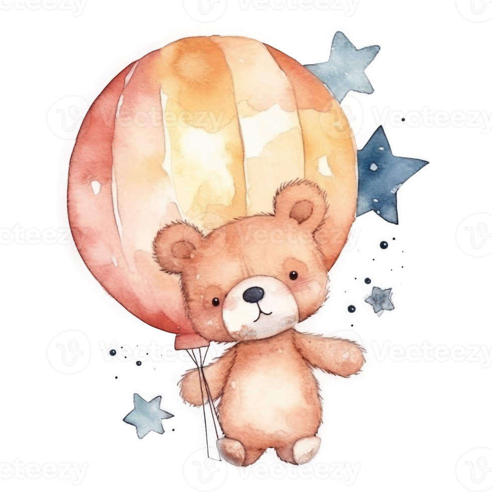 Cute Teddy Bear with Balloon Watercolor png