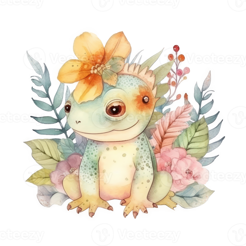 Cute watercolor iguana. png
