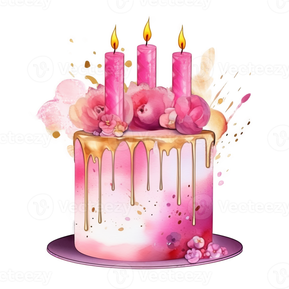 rosa acquerello compleanno torta. png