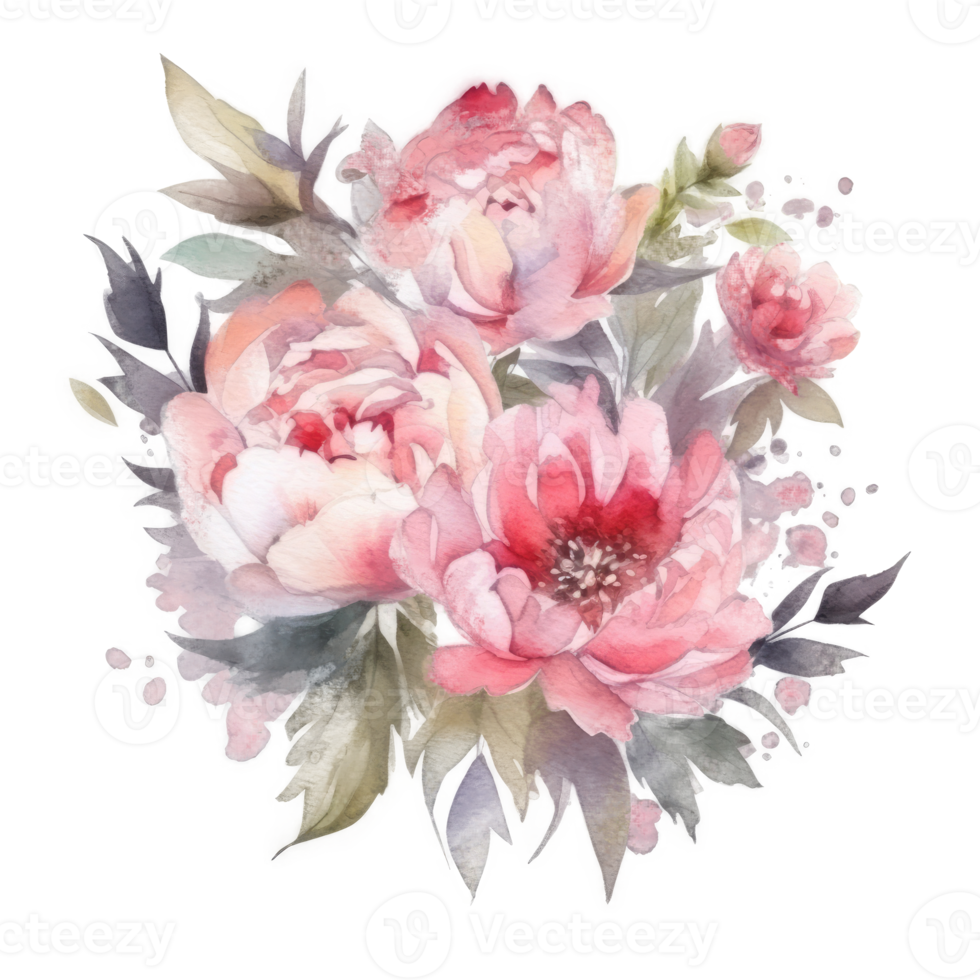 Elegant watercolor peony flower bouquet. png