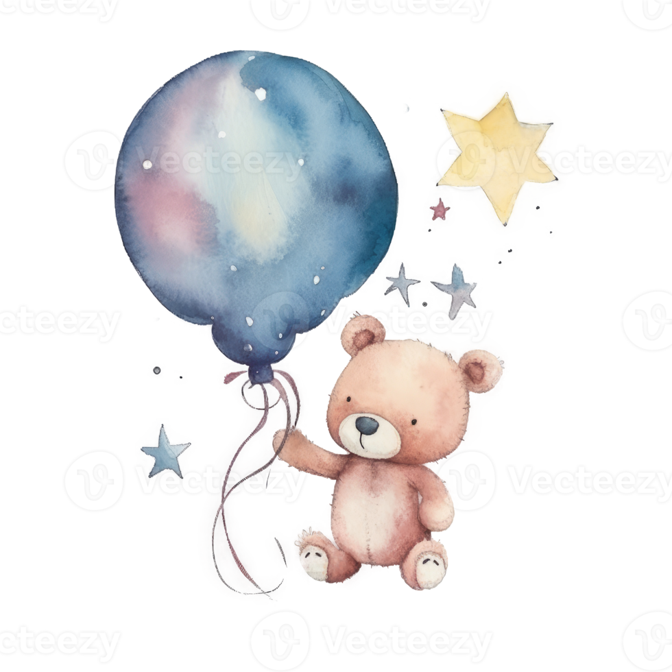 schattig teddy beer met ballon waterverf png