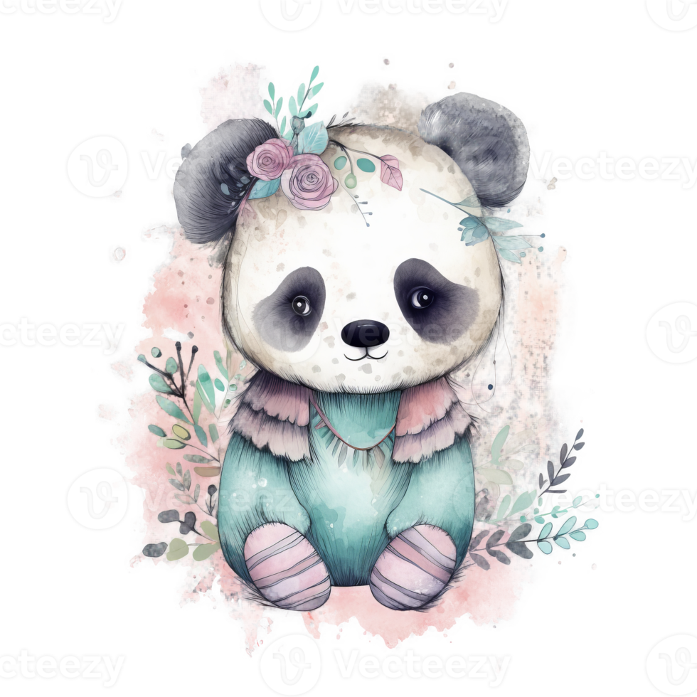 Cute watercolor panda isolated. png