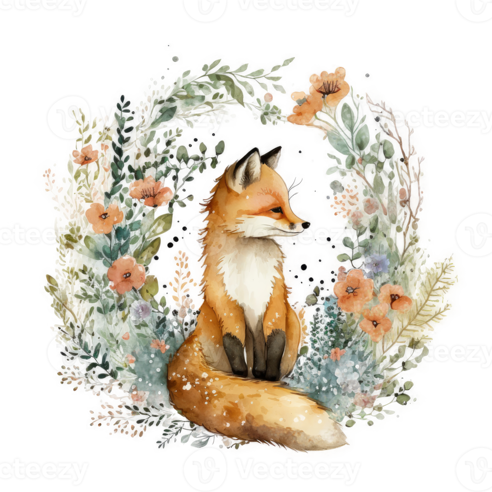 Cute watercolor fox. png