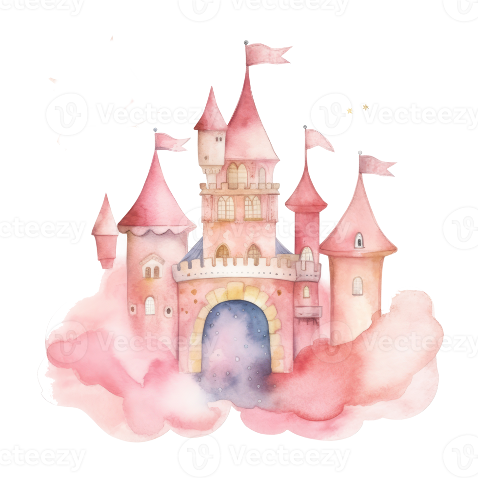 Pink Watercolor Castle Isolated. png