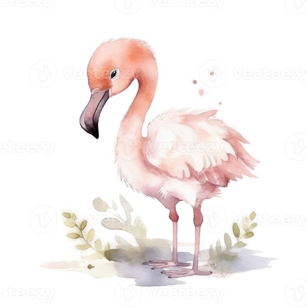 Pink watercolor flamingo png