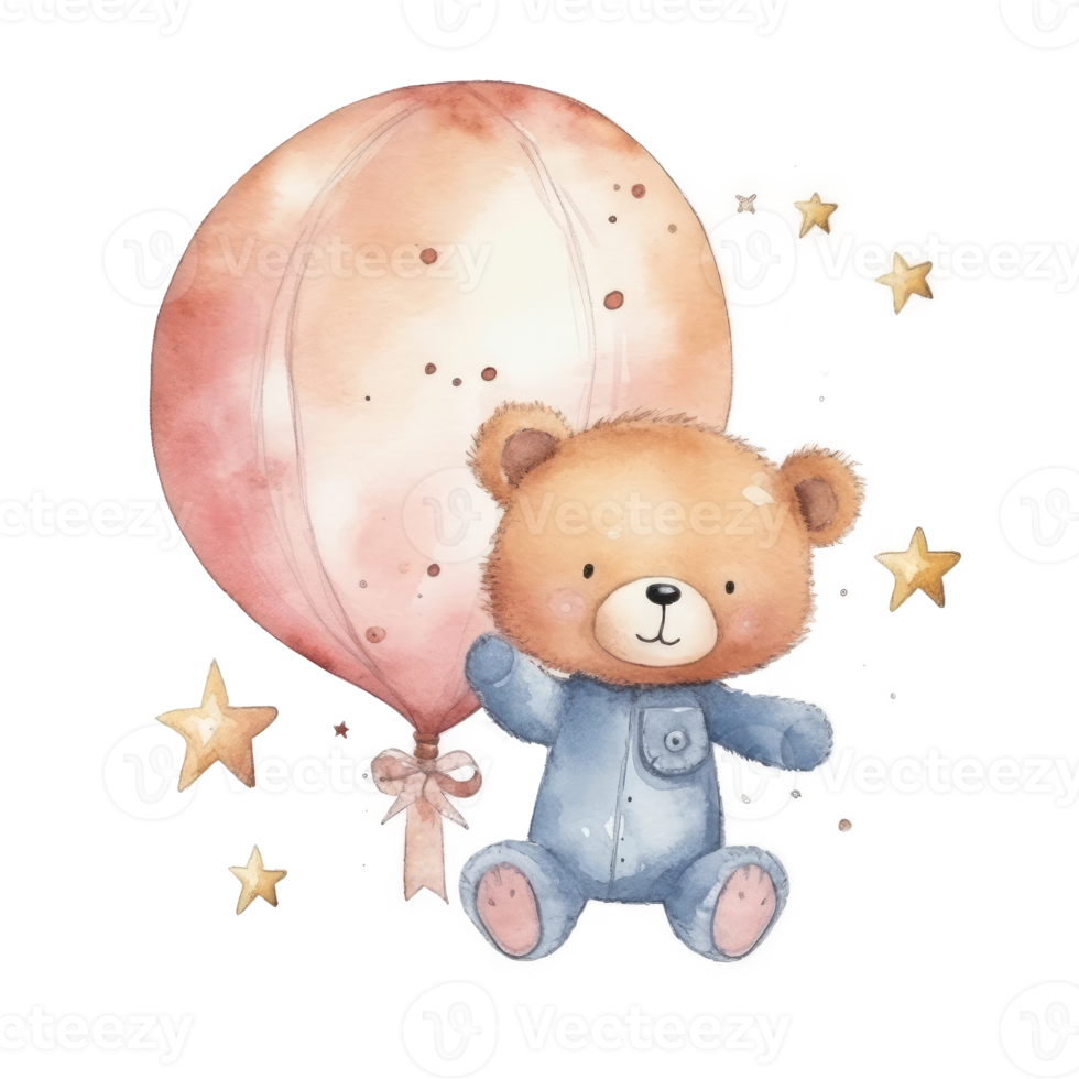 Cute Teddy Bear with Balloon Watercolor png