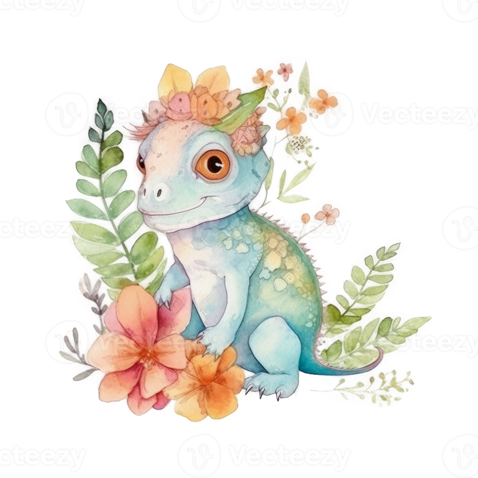 Cute watercolor iguana. png