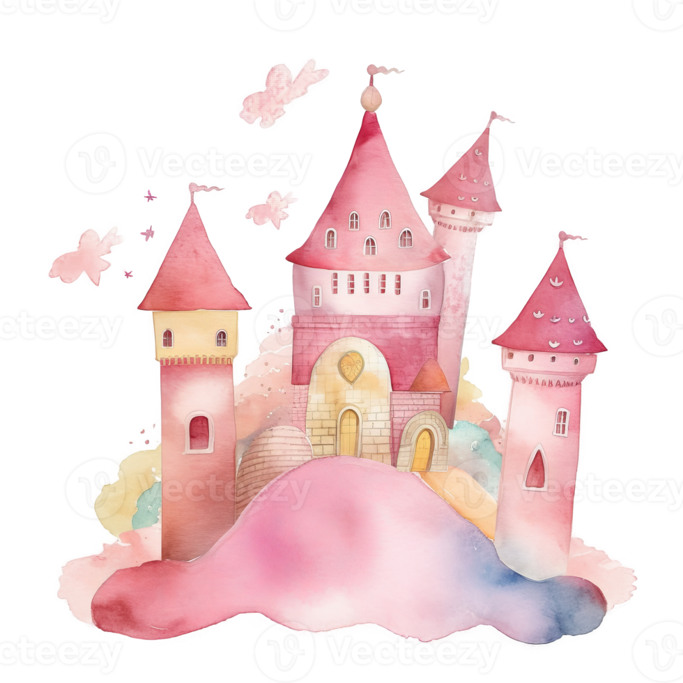 Pink Watercolor Castle Isolated. png