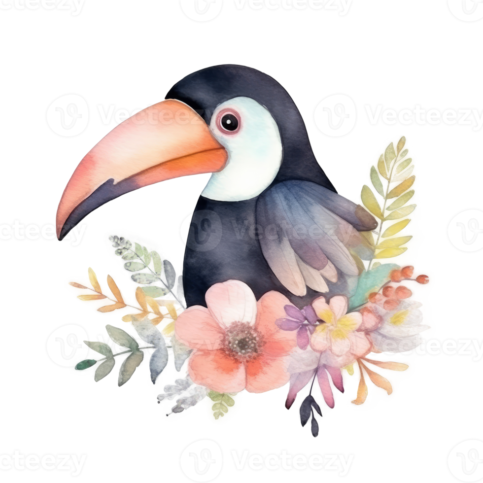 Cute watercolor toucan bird. png