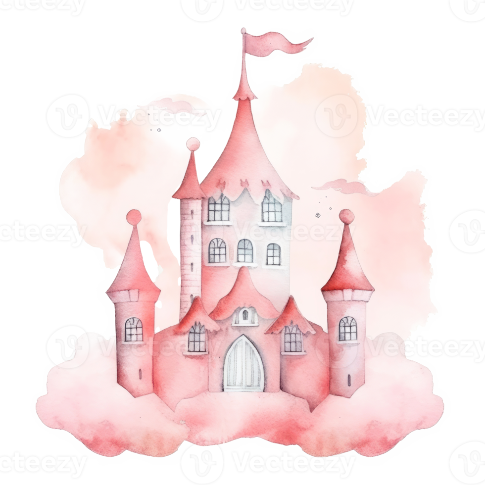 Pink Watercolor Castle Isolated. png