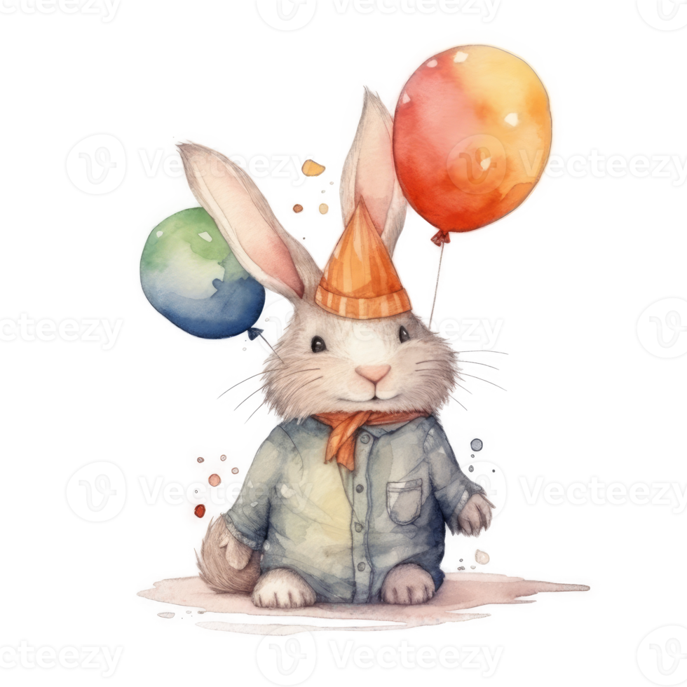 Rabbit with birthday balloons. png