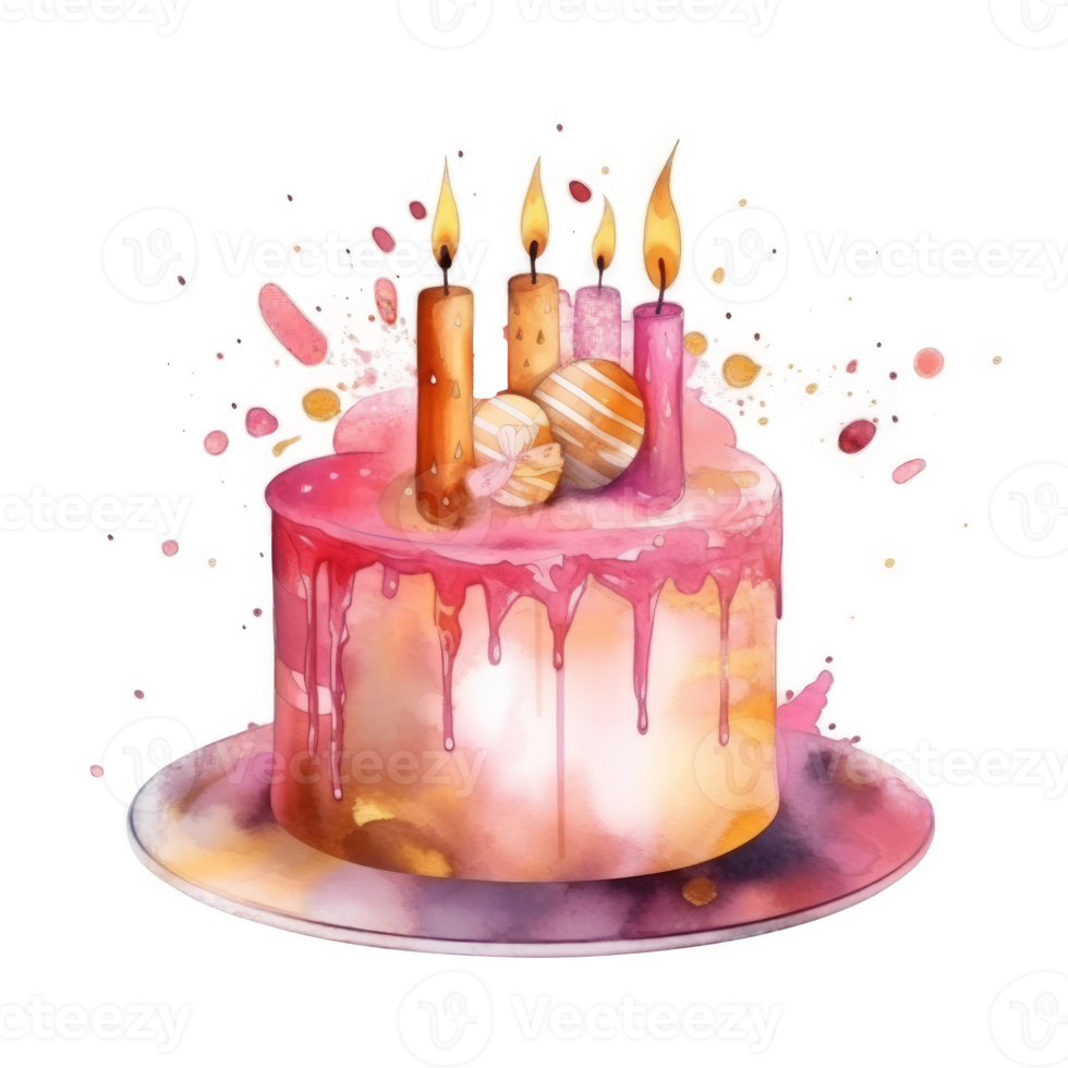 Pink watercolor birthday cake. png