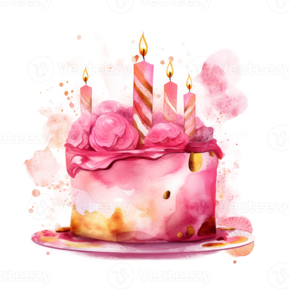 Pink watercolor birthday cake. png