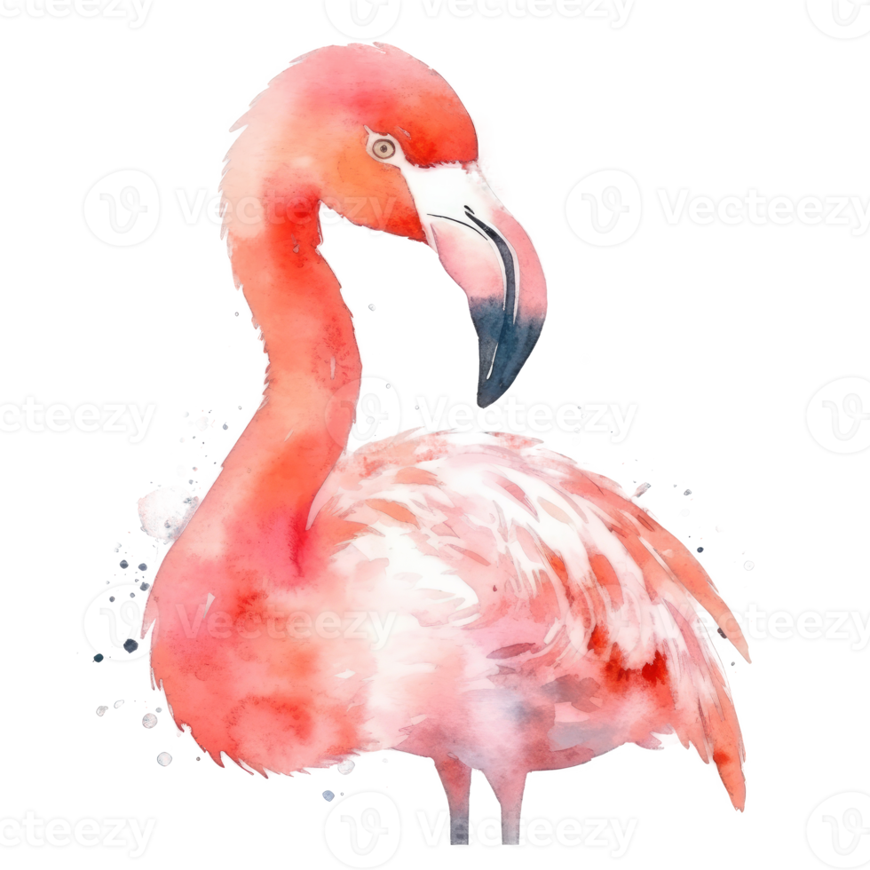 Pink watercolor flamingo. png