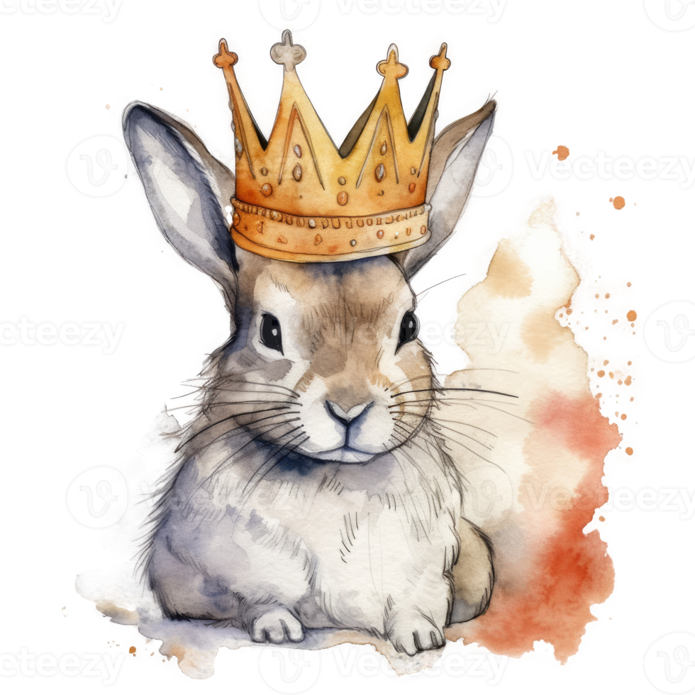 Watercolor bunny with crown. png