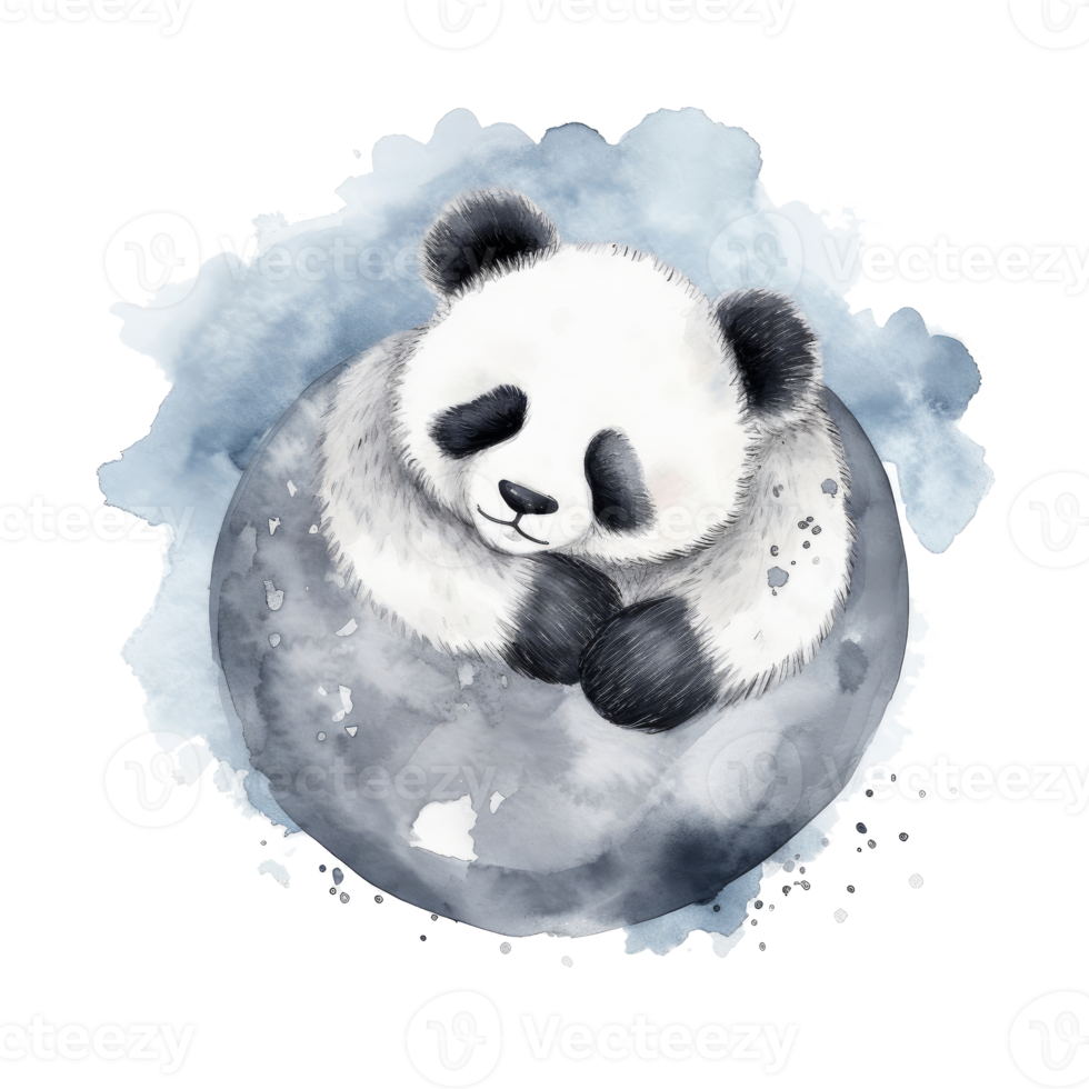 Cute watercolor night panda. png