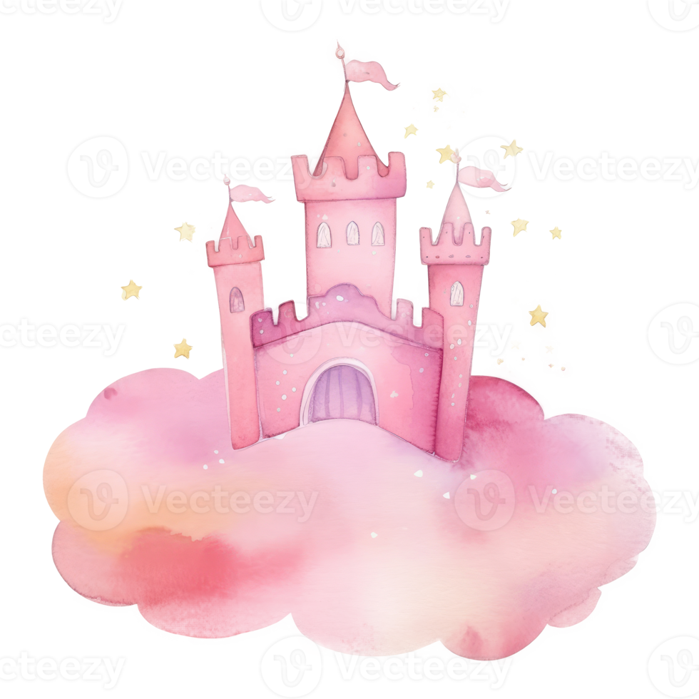 Pink Watercolor Castle Isolated. png