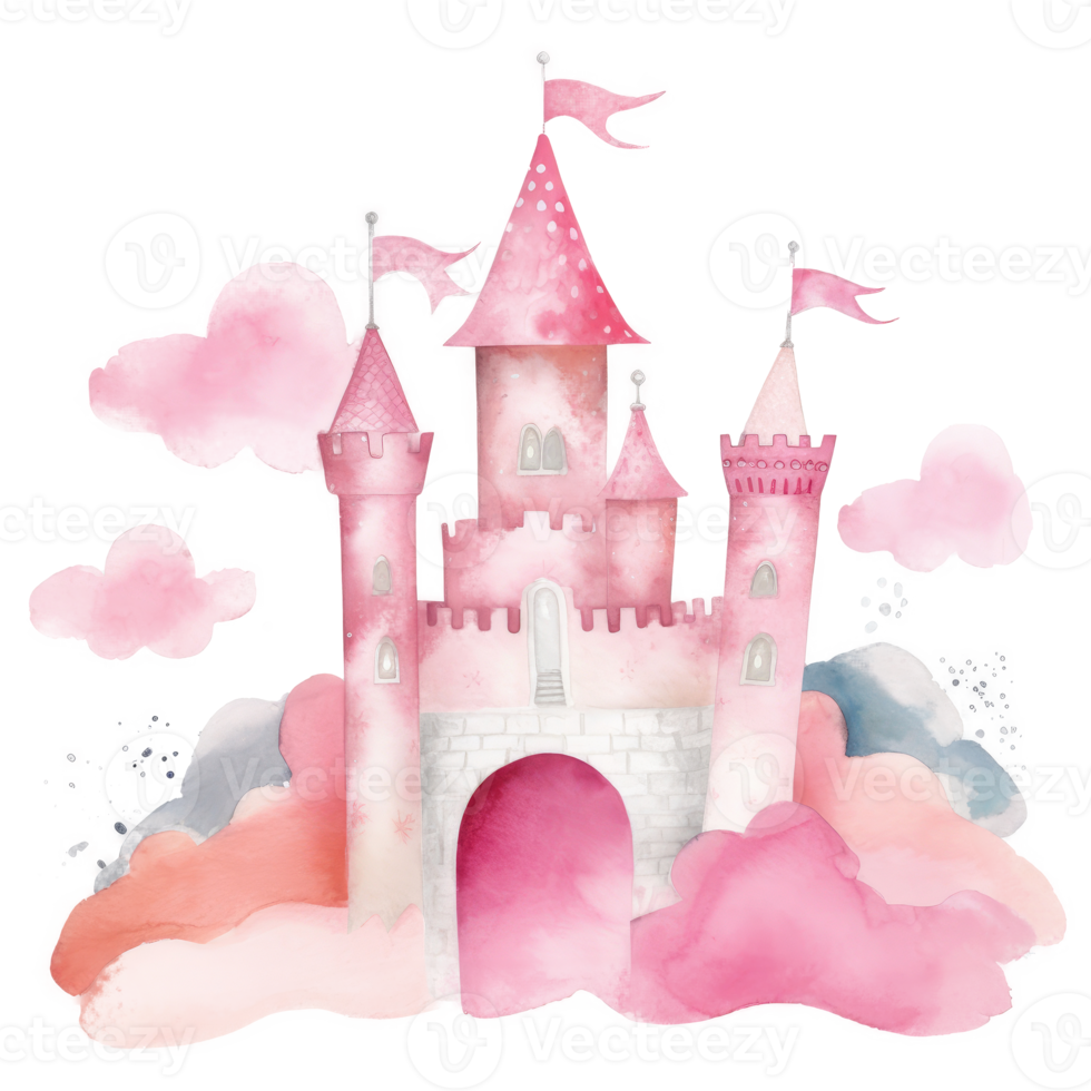 Pink Watercolor Castle Isolated. png