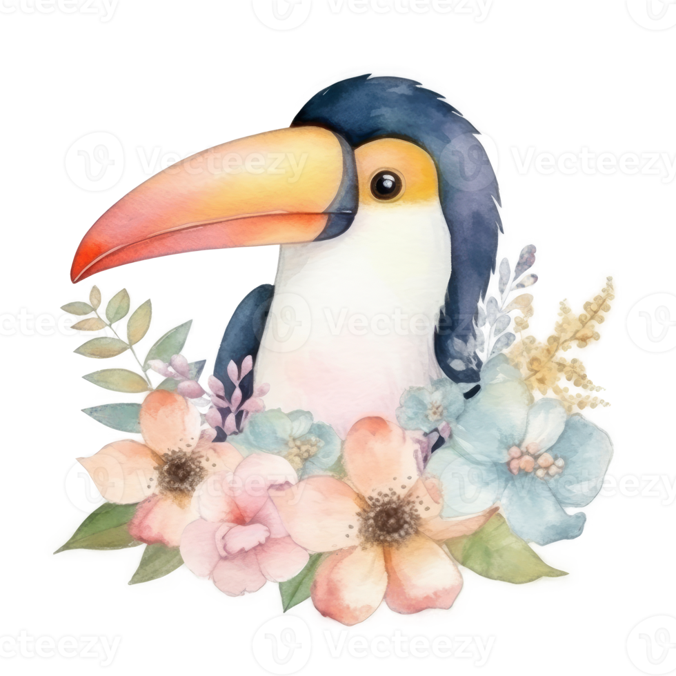 Cute watercolor toucan bird. png