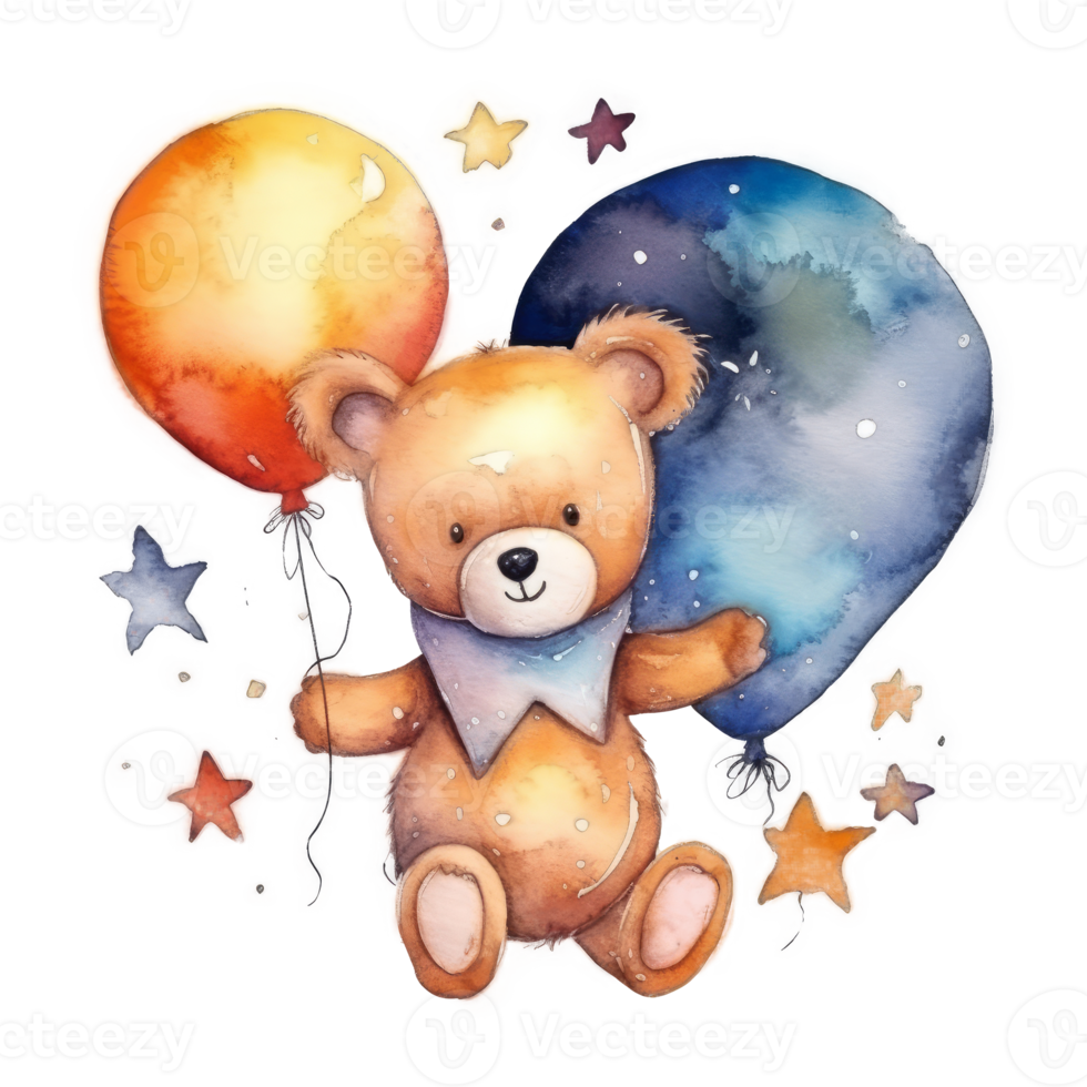 söt teddy Björn med ballong vattenfärg png