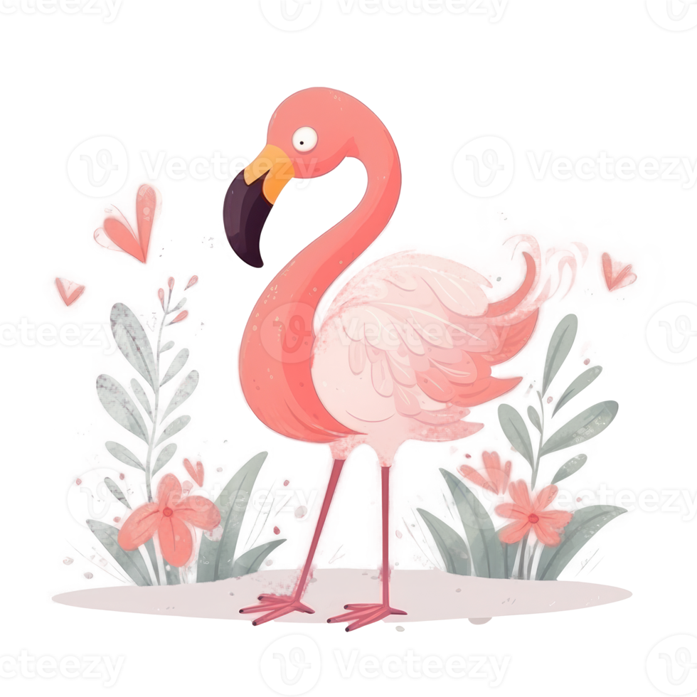 Pink watercolor flamingo. png