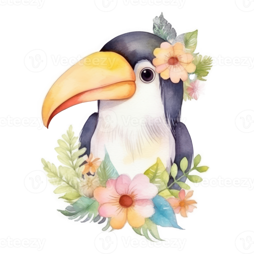 Cute watercolor toucan bird. png