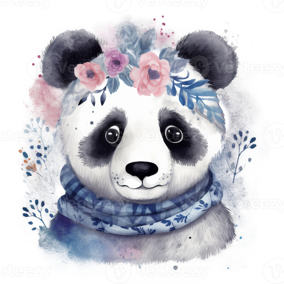 Cute watercolor panda isolated. png