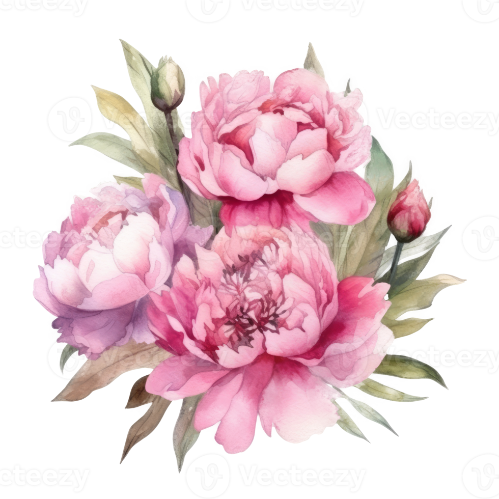 Elegant watercolor peony flower bouquet. png