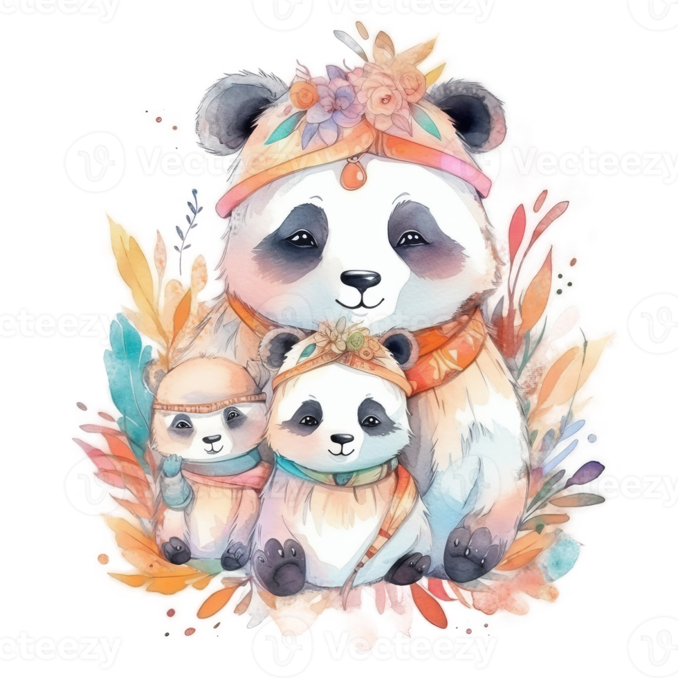 carino acquerello panda famiglia, png