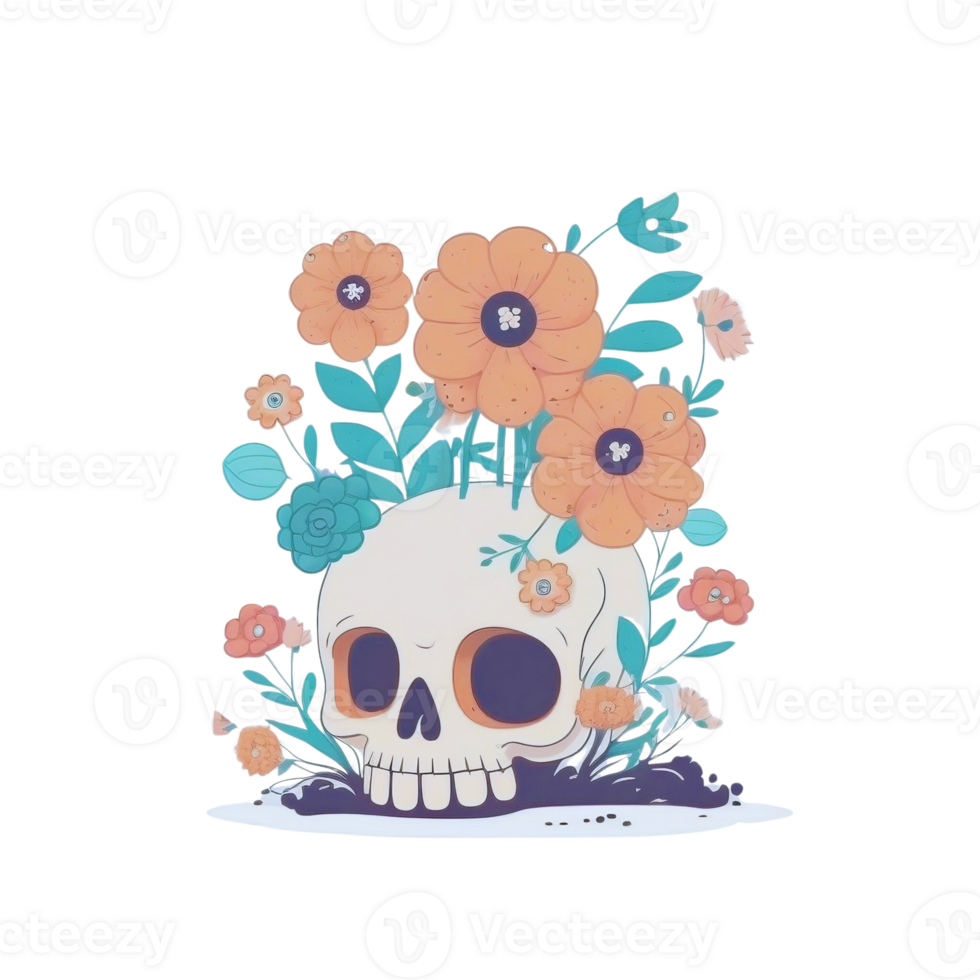 Illustration of Skull with Flowers. Floral, Human Skull. 22599232 PNG