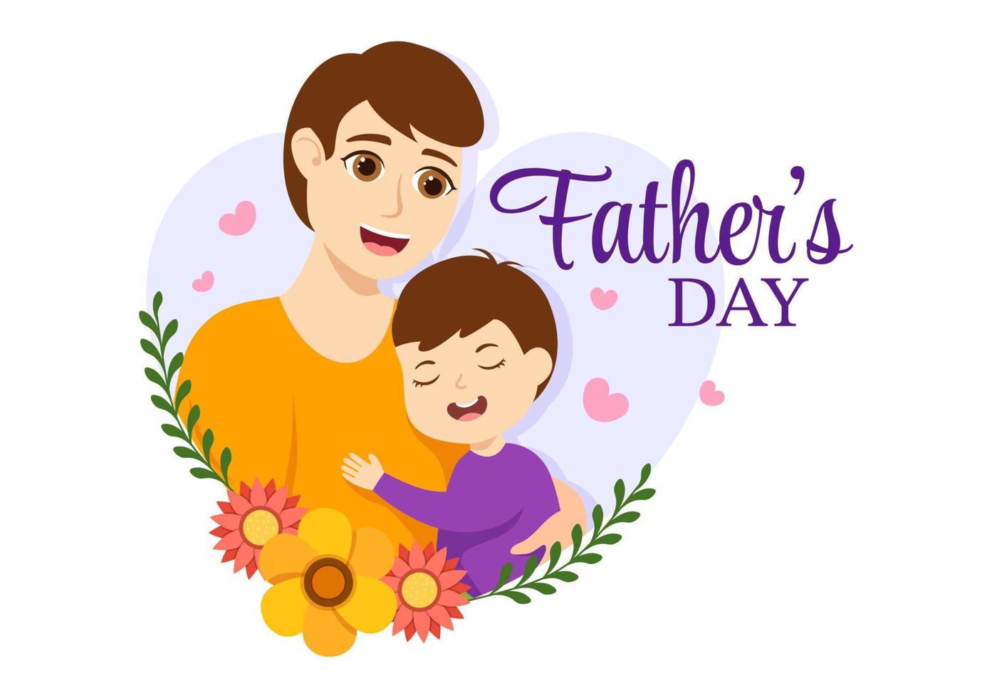 Happy Fathers Day Illustration with Father and his Son Playing Together in Flat Kids Cartoon Hand Drawn for Web Banner or Landing Page Templates vector