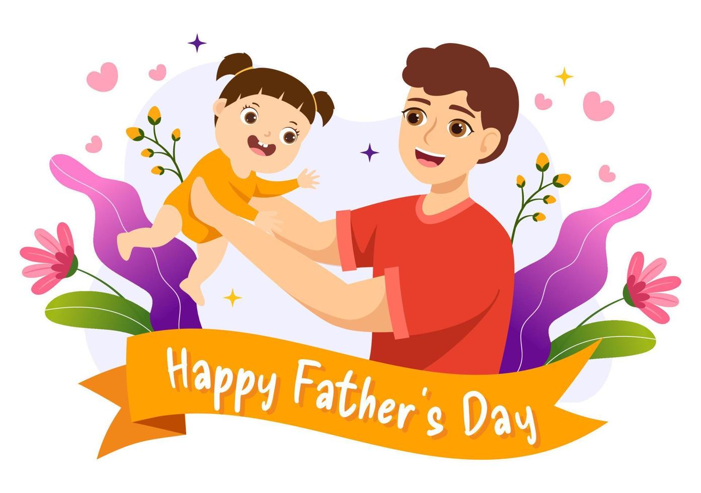 Happy Fathers Day Illustration with Father and his Son Playing Together in Flat Kids Cartoon Hand Drawn for Web Banner or Landing Page Templates vector