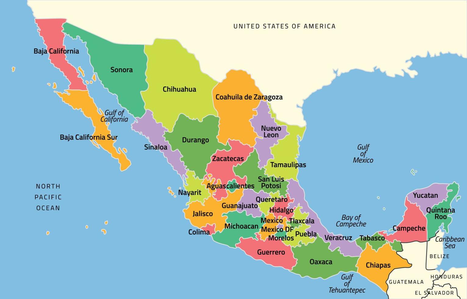 Colorful Mexico Country Map Flat vector