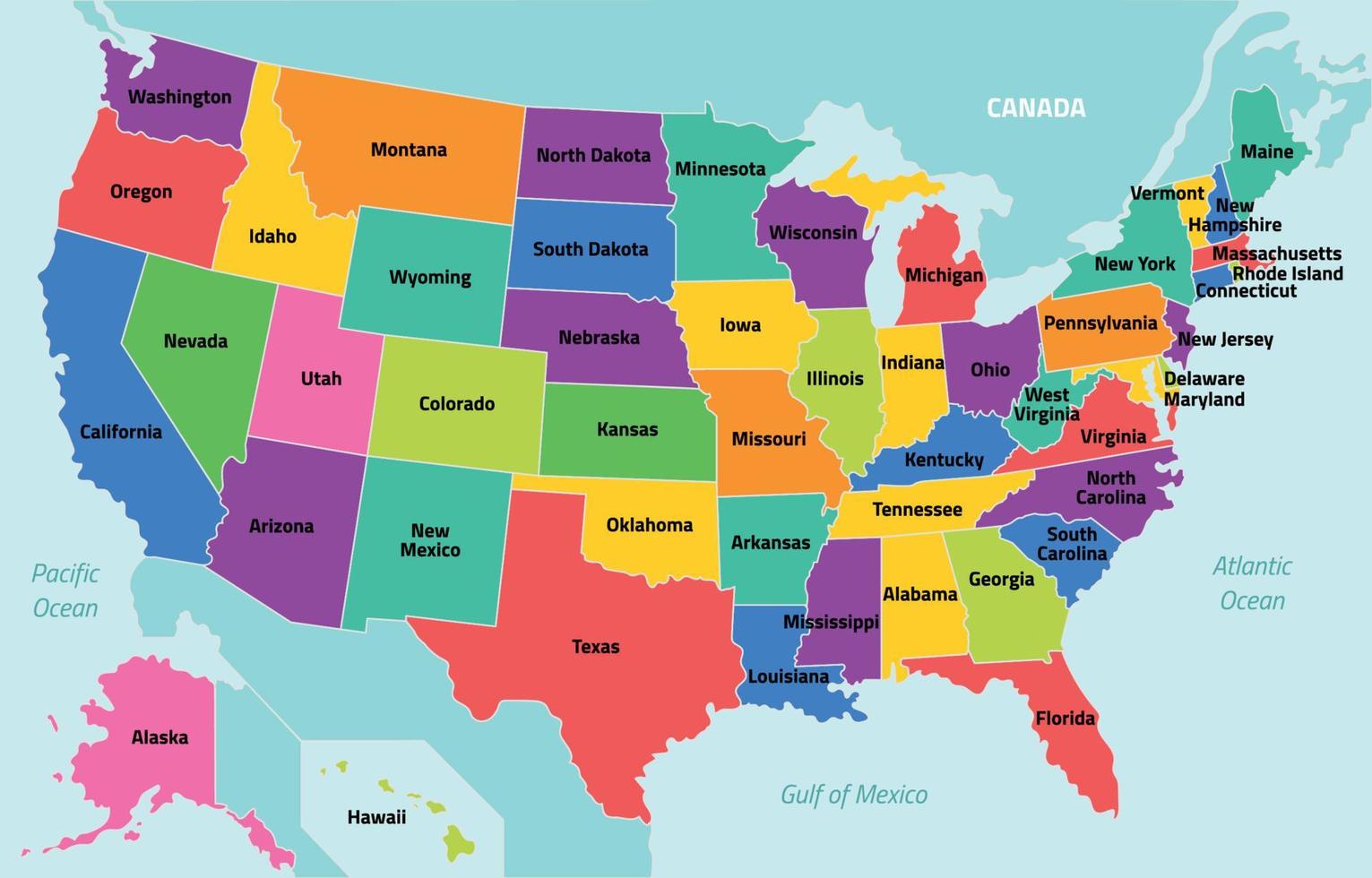 vistoso Estados Unidos país mapa plano vector