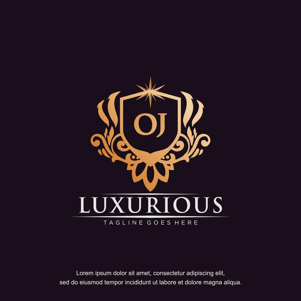 OJ initial letter luxury ornament gold monogram logo template vector art.