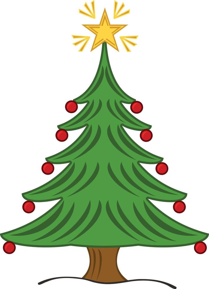 Green Vector Christmas Tree With Berries And Yellow Star At The Top