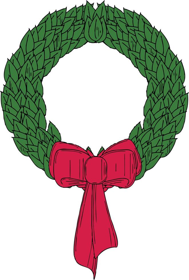 Vector Graphics Of Christmas Wreath From A U.S. Patent Drawing. Floral Decoration For Xmas Holiday