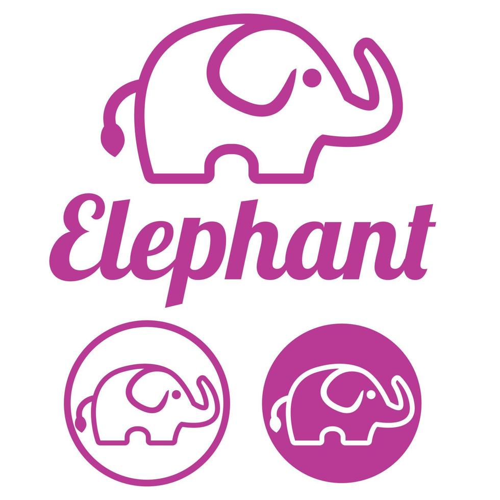 Modern vector flat design simple minimalist logo template of elephant mascot character vector collection for brand, emblem, label, badge. Isolated on white background.