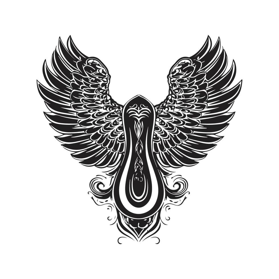 angelic wing, vintage logo concept black and white color, hand drawn illustration vector