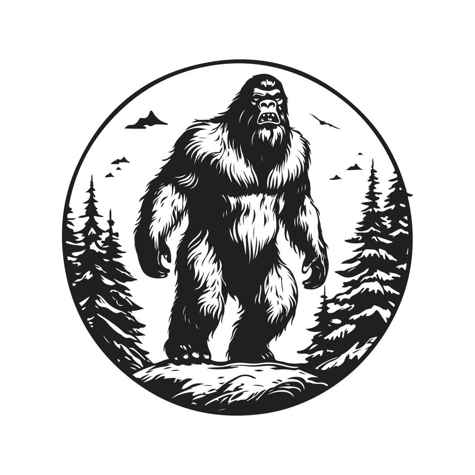 bigfoot, vintage logo concept black and white color, hand drawn illustration vector