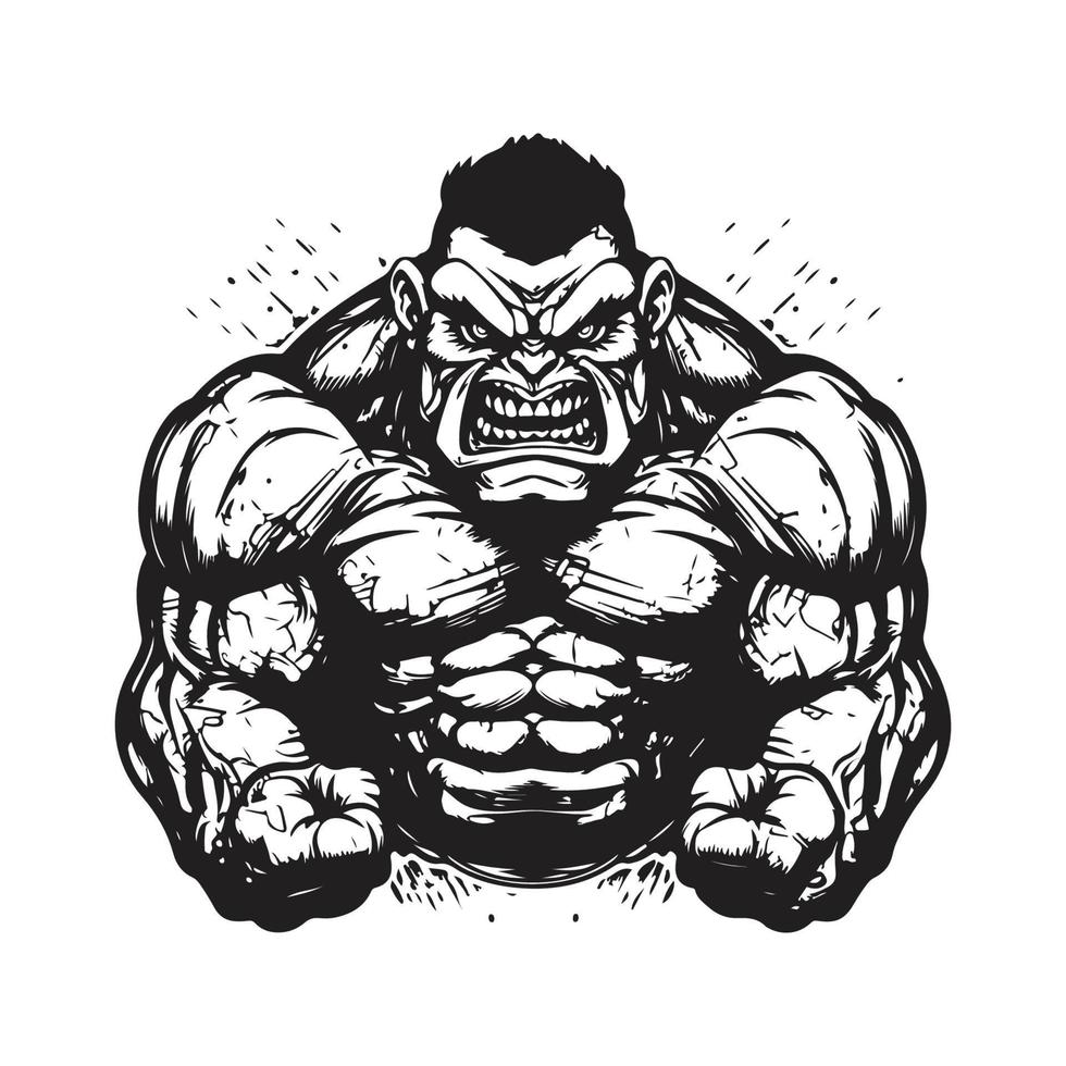 angry giant, vintage logo concept black and white color, hand drawn illustration vector