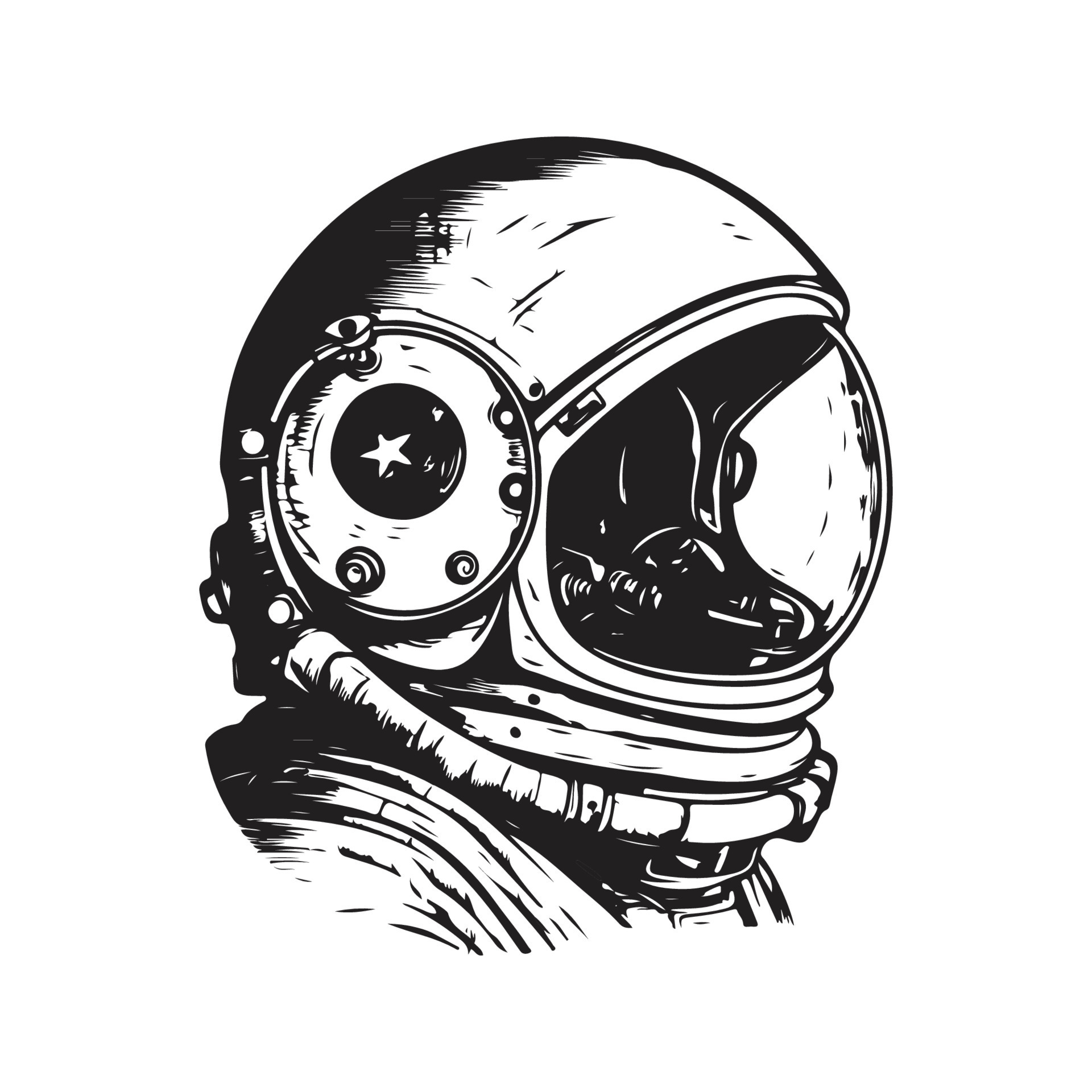 Casco Astronauta Blanco - Aislado En Fondo Negro Stock de ilustración -  Ilustración de estrella, aislado: 157613450