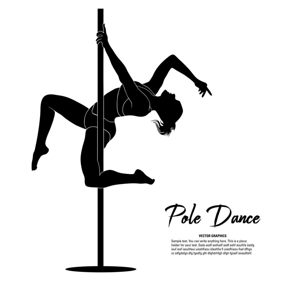 Silhouette of sexy woman pole dancer acrobatic on pole. Vector illustration