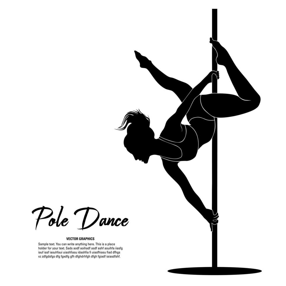 Silhouette of female pole dancer acrobatic on a pole. Vector illustration