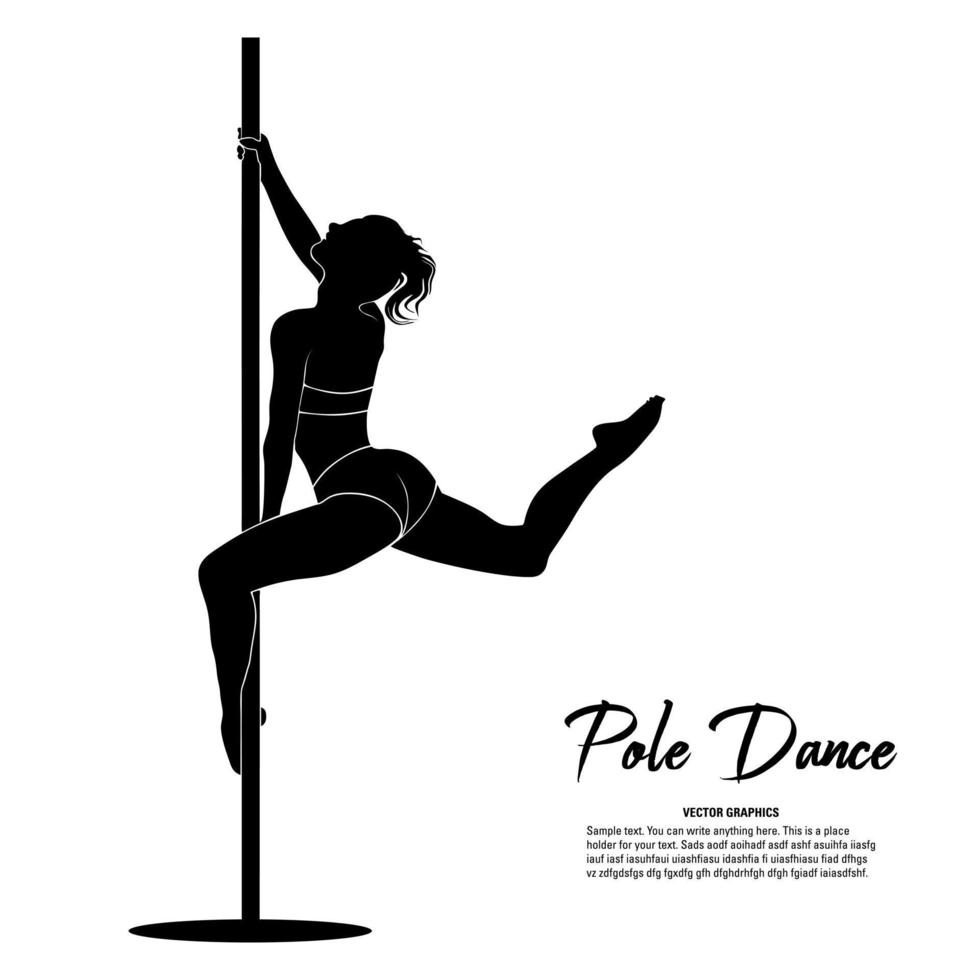 Sexy woman pole dancer in action on the pole. Vector silhouette illustration