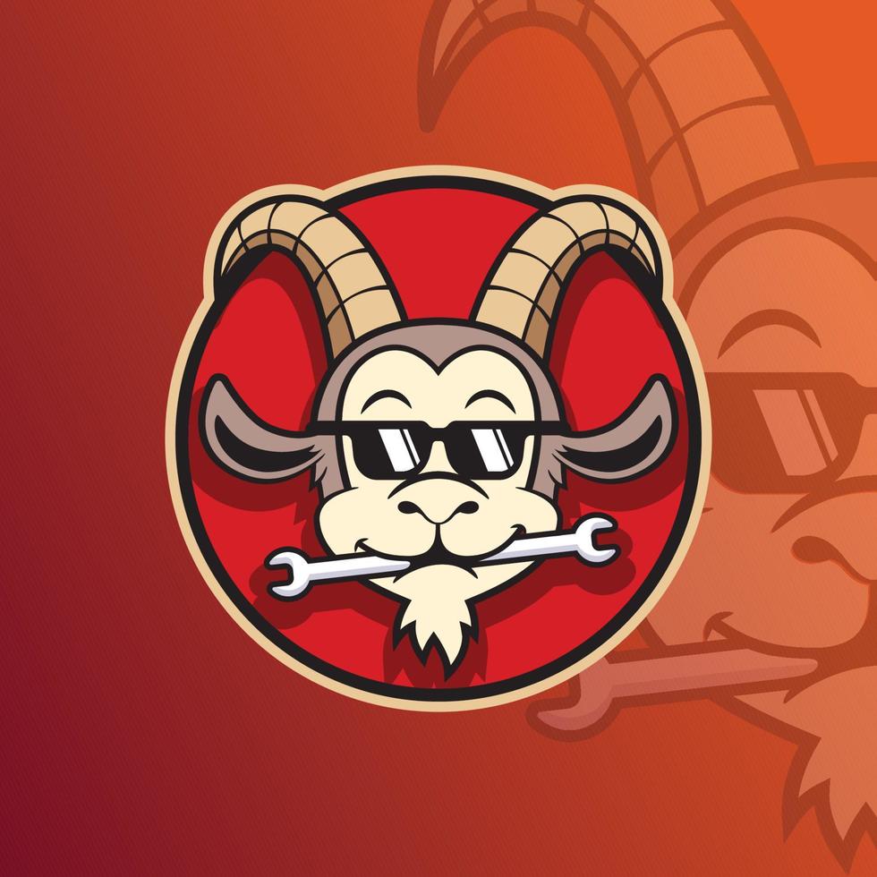 Mascot of Goat Mechanic Garage that is suitable for e-sport gaming logo template vector