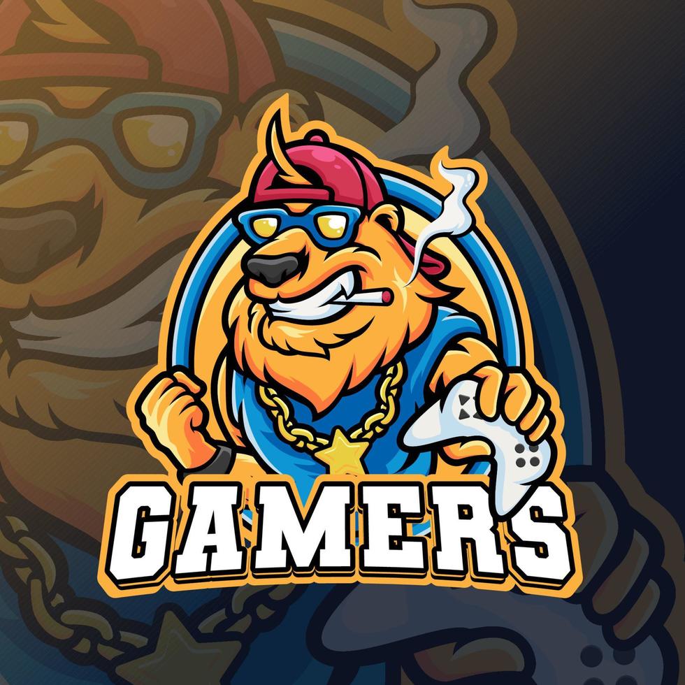 Mascot of Lion Gamer that is suitable for e-sport gaming logo template vector