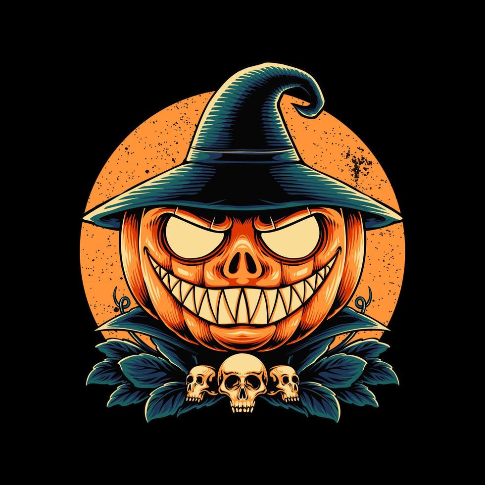 Illustration vector graphic of pumpkin skull suitable for t-shirt design